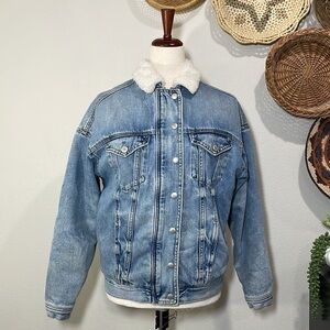 American Eagle Denim Faux Shearling Trucker Jacket Size XS